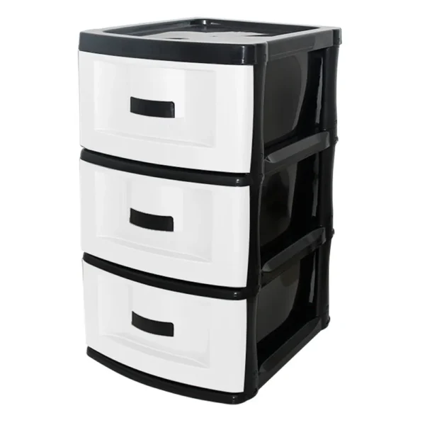 GAVETEIRO 3 GAVETAS PRETO E BRANCO GRESS COM RODINHAS