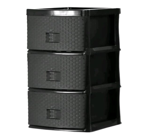 GAVETEIRO RATTAN 3 GAVETAS  PRETO FOR PLAST