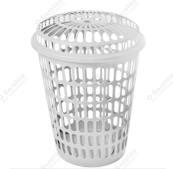 CESTO TELADO 60L COM TAMPA BRANCO ARCA PLAST