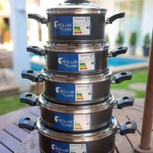 Conjunto Jogo Panelas Antiaderente Teflon 5Peças Tampa de Vidro-Borda-Inox