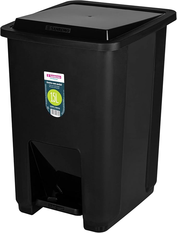 Lixeira C/Pedal Plástico Sanremo 15L Preta