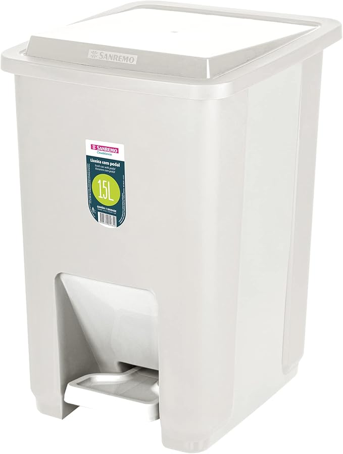 Lixeira C/Pedal Plástico Sanremo 15L Branca