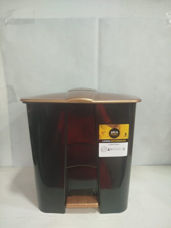 Lixeira de Plástico C/Pedal Retangular Preto C/Cobre 8L Arcaplast