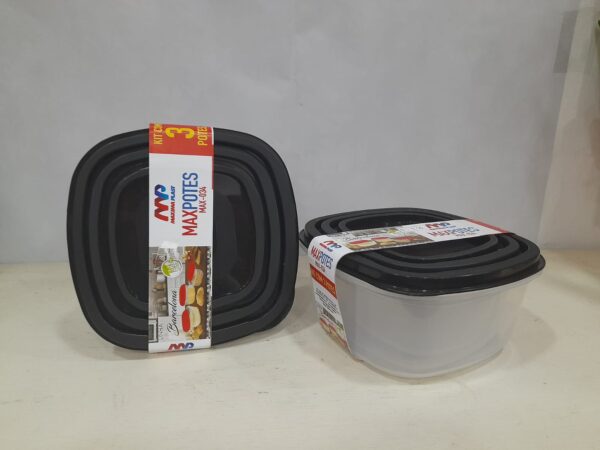 Conjunto de 3Pote Quadrado Preto