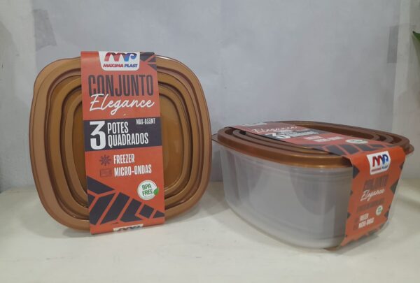 Conjunto de 3Potes Quadrado Elegance