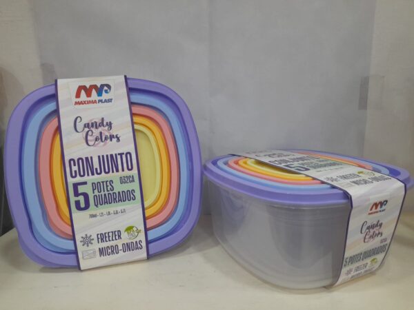 Conjunto de 5Potes Quadrado Colorido
