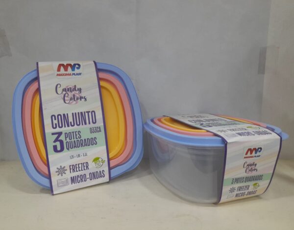 Conjunto de 3Potes Quadrado Colorido