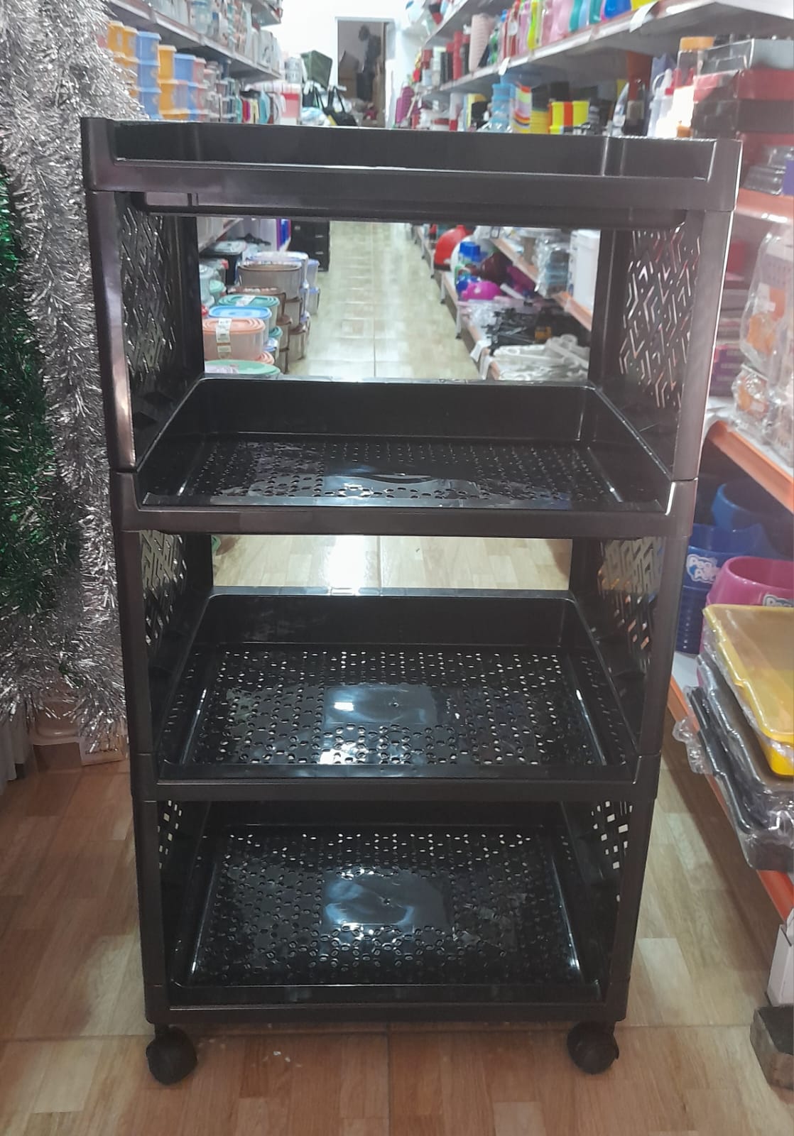 Estante Plástica Modular 4Prateleira Bandeja  Preto