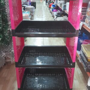 Estante Plástica Modular 4Prateleira Bandeja Rosa com Preto