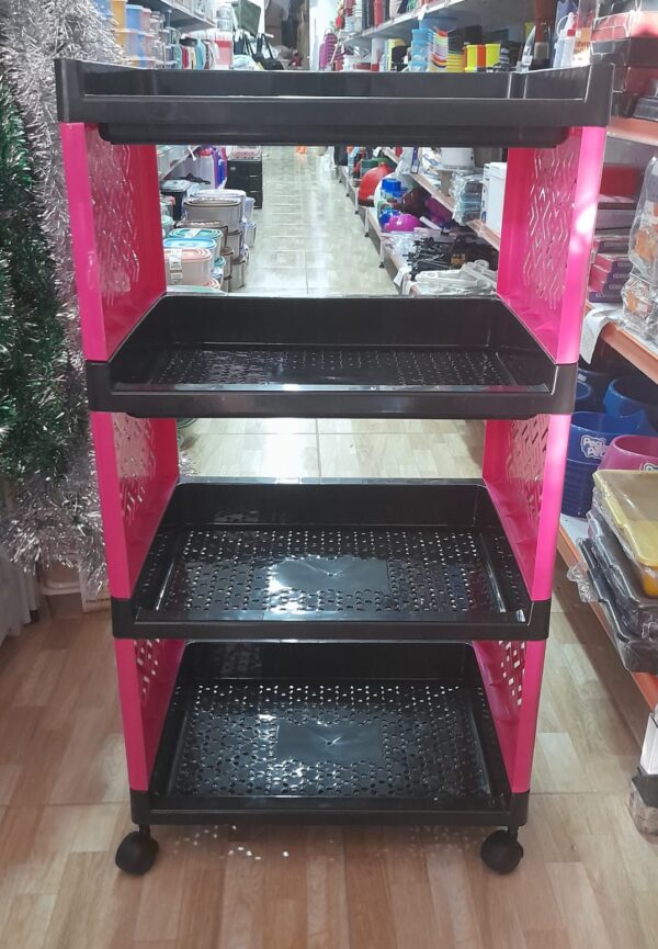 Estante Plástica Modular 4Prateleira Bandeja Rosa com Preto