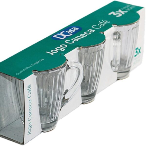 Xicara Caneca Café Lines 3Peças 90ml Vidro