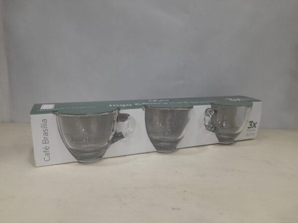 Xicara Caneca Café Brasília 3Peças 90ml Vidro