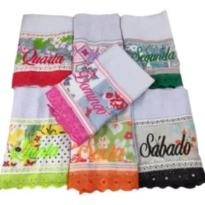 Kit Pano de Prato 7Peças Semaninha Bordado  45 x 75cm