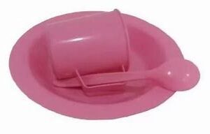 Kit 03Pecas Prato/Colhe/Caneca Rosa
