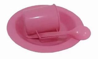 Kit 03Pecas Prato/Colhe/Caneca Rosa