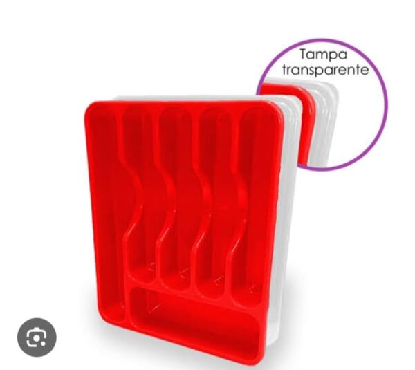Porta Talheres Com Tampa Vermelho, Preto, Branco - Image 3